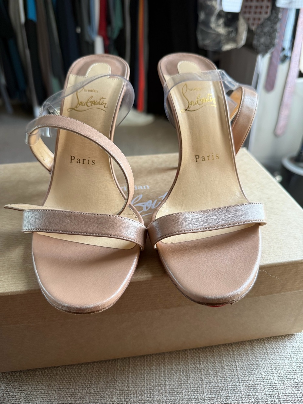 Christian Louboutin Nude Pink Leather Strappy Heels